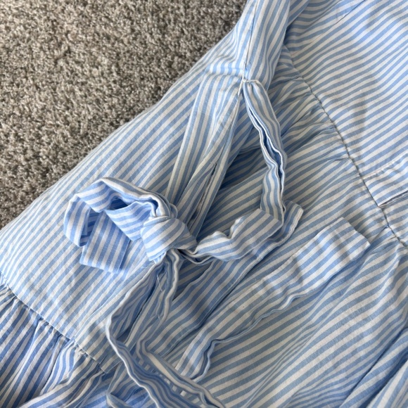 English Factory Puff Sleeve Round Neckline Midi Stripes Tiered Blue Dress Size S - Picture 14 of 15